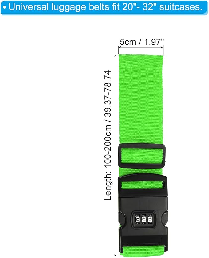 PATIKIL Luggage Straps, Suitcase Straps Adjustable Luggage Belts Strap with Combination Lock for Luggage Suitcases Travel, Green