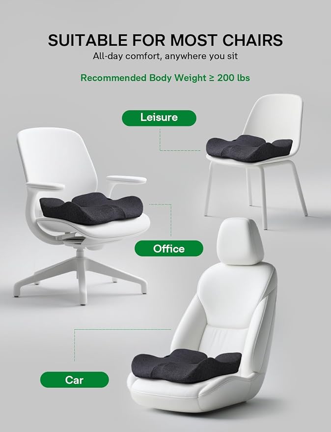 Medisana Extra Large Seat Cushion, Seat Cushions for Office Chairs, Car Seat, Wheelchair - Sciatica & Tailbone & Coccyx Pain Relief Pillow for Driver Sedentary People（Size:19.6 * 16.6 * 3.7 in-Black）