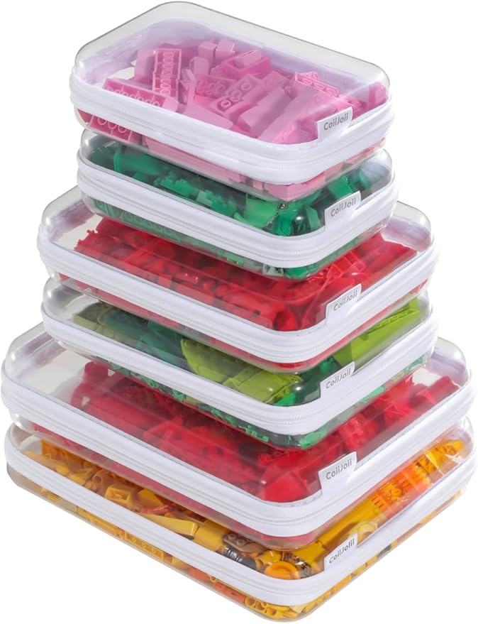 6PCS Clear Zipper Pouches, Small Christmas Item Storage Bins, Zippered Hard Pouch Double, Portable Makeup and Cosmetic Bag, Kid's Toy Storage Organizer Bins, Hard Plastic Case, Clear Zipper Bags