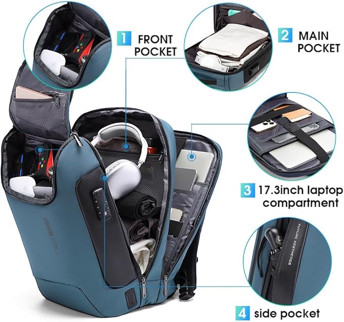 BANGE Anti-Theft Travel Backpack,Waterproof Fashion Work Backpacks,High Tech Backpack with USB3.0 Charging Port,Business Laptop Backpack Fits 17.3 Inch Notebook for Women