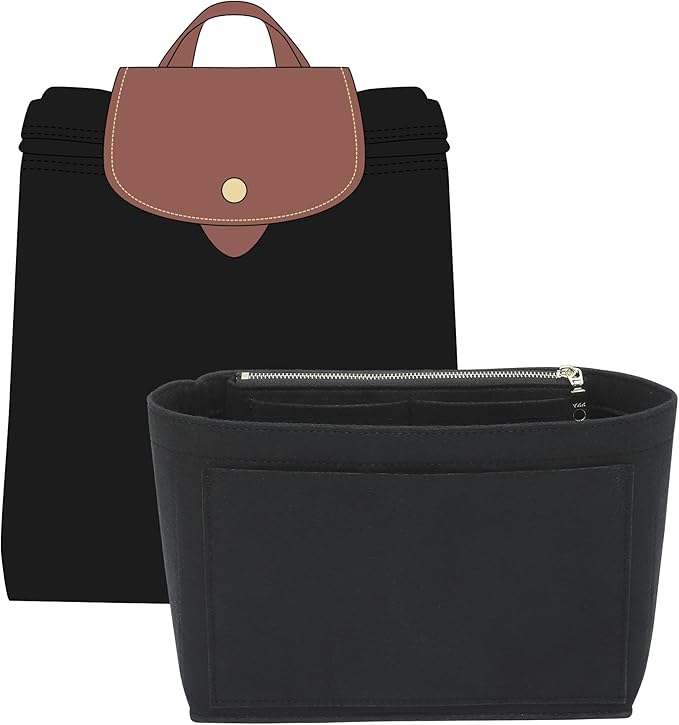 Doxo Backpack Organzier Insert Compatible with Longchamp Le Pliage Bag and More (9" L x 3.2" W x 6.7" H, Black)