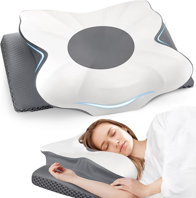 Memory Foam Bed Pillow – Contour Support Pillow for Side & Back Sleepers, Soft Ergonomic Design, Cooling Breathable Cover, Removable Washable Case, Standard Size, Grey