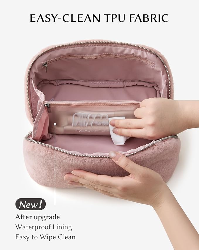 EACHY Travel Makeup Bag, Large Capacity Cosmetic Bag for Women, Waterproof PU Leather, Flat Open Portable Toiletry Bag for Skincare, Brushes & Travel Essentials