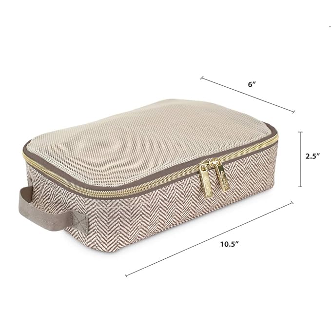 Itzy Ritzy Packing Cubes for Travel – Set of 3 Packing Cubes or Travel Organizers – Each Cube Features a Mesh Top, Double Zippers and a Fabric Handle (Taupe)