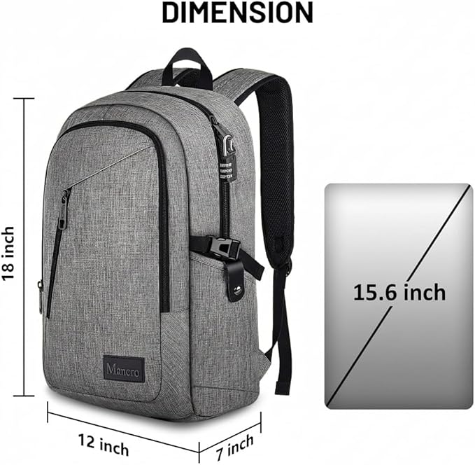 Mancro Laptop Backpack for Travel, Anti-theft Laptop Backpack for Men Business Backpack Work Daypack with Lock, Water Resistant Travel Computer Bag Daypack, Grey
