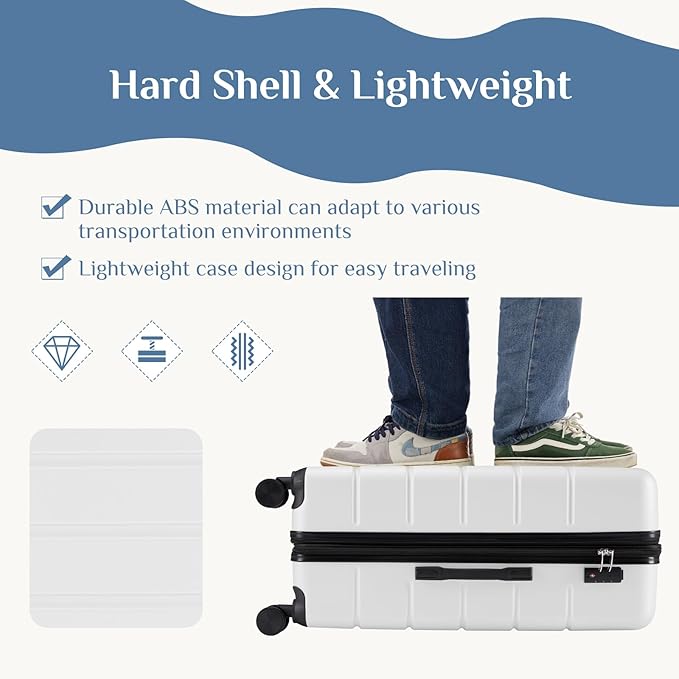 OLIXIS 3-Piece Suitcase Set, Hardside Luggages with Spinner Wheels, Lightweight ABS Hard Shell Travel Luggage, Expandable Carry-On Suitcase with TSA Approved Lock–White(20+24+28 Inch)