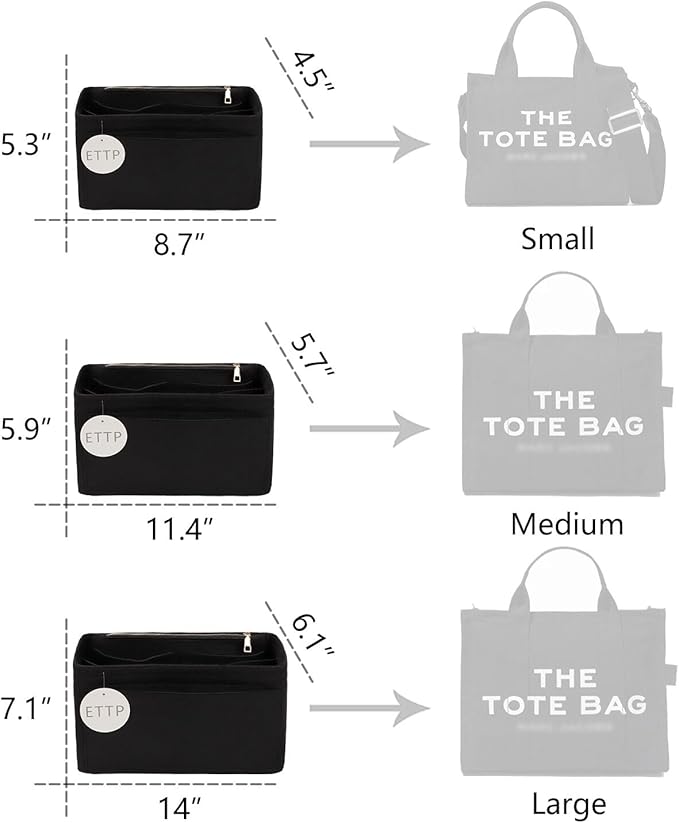 Purse Organizer Insert For Handbags, Tote Bag Organizer Insert, Compatible with MJ Tote and Onthego (Small, Black)