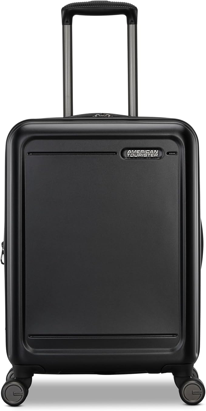 American Tourister Fathead Carry-On Luggage - Airline Approved - Customize with Sports or Character Decal - Durable Hardshell with 1.5" Expansion - 360° Spinner Wheels - RightHeight™ Handle - Black