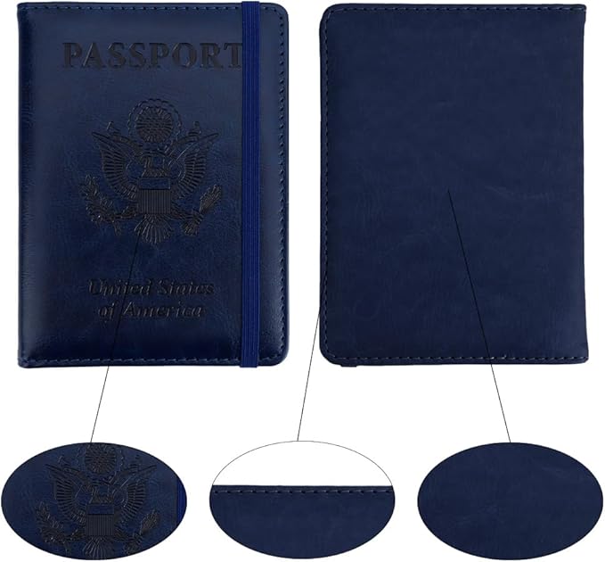 Passport Holder for Travel, Passport Holde Passport Cover Wallet Travel Passport Holders Must Haves for Women Men, PU Leather Passport Book Card Holder Case,Travelling Essentials, Deep Blue