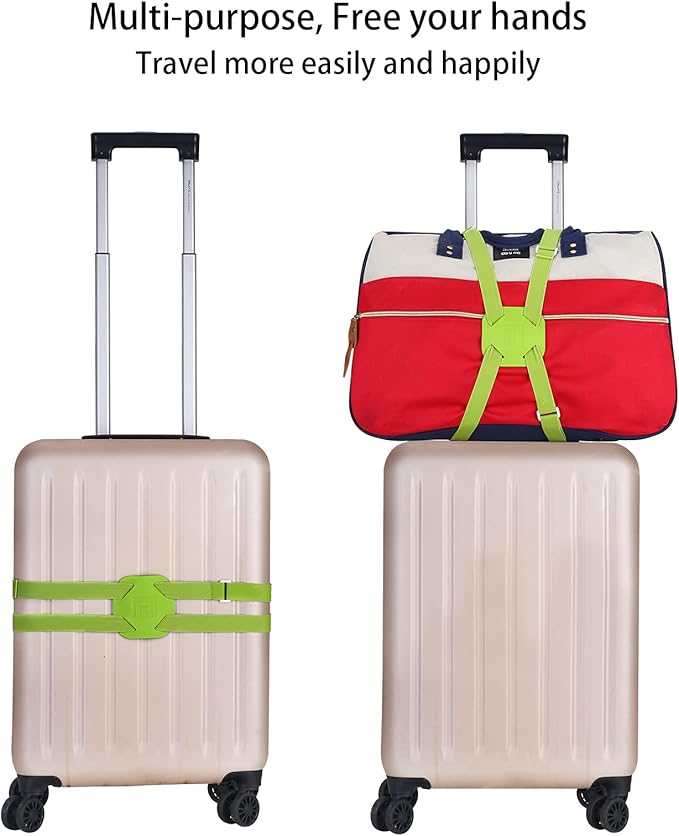Luggage Straps Bag Bungees for Add a Bag Easy to Travel Suitcase Elastic Strap Belt (L Green, L Green)