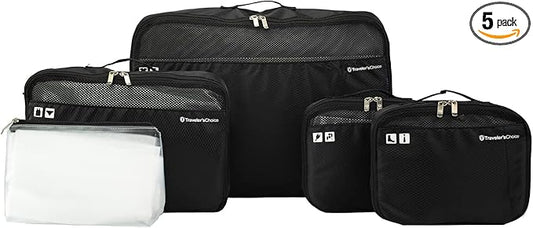 Traveler's Choice Cloverland Packing Cubes 5 Piece Set, Black
