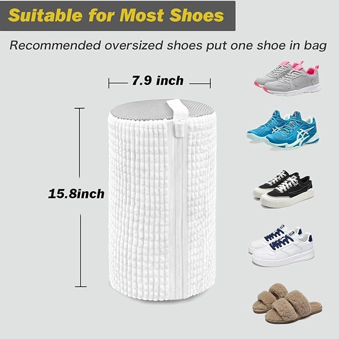 Shoe Washing Machine Bag,Laundry Shoe Bag for Washer and Dryer,Reusable Shoe Cleaning Bag for Sneakers,Tennis Shoes,With Self-locking Zipper, Microfiber Inside (Lite White - 2 Pack)