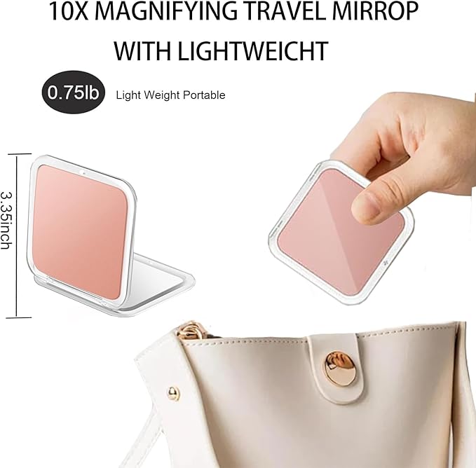 CYHTSHFZ Small Compact Mirror for Purse,5X/1X Travel Magnifying Mirror for Women, Makeup Mirror for Girls, Portable Ultra Slim Pocket Mirror（Pink）