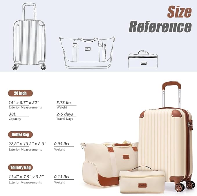 Carry On Luggage Sets 3 Piece, 20 Inch Luggage 22x14x9 Airline Approved with Wheels and TSA Lock, ABS Lightweight Hardshell Travel Suitcase Set with Duffel Bag Travel Bag for Men Women