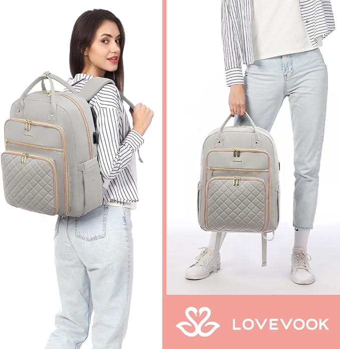 LOVEVOOK Laptop Backpack for Women, Water Resistant Travel Work Backpacks Purse Stylish College Business Teacher Nurse Computer Bag with USB Charging Port, Fits 15.6" Laptop