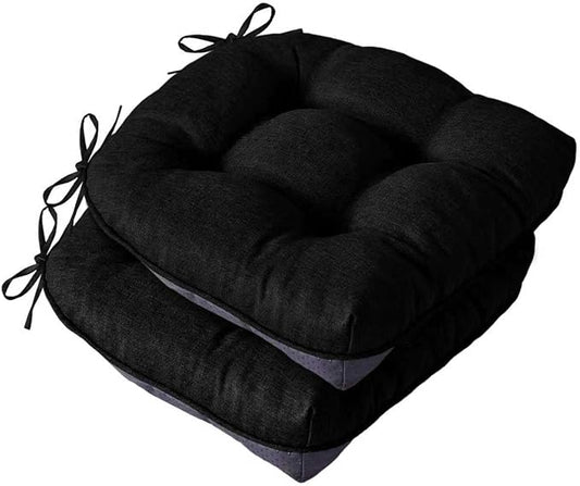 Chair Cushions for Dining Chairs, Seat Cushions for Kitchen Chairs, Indoor Seat Cushions with Ties, Tufted Foam Chair Pads, Non Slip Chair Cushions Set of 2, 15.5" x 15.5" x 4", Black