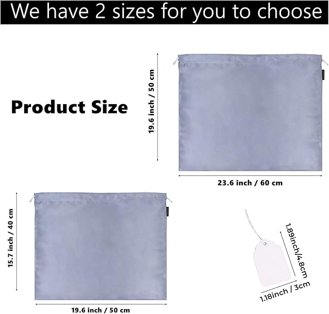6 Pack Dust Bags for Handbags Silk Dust Cover Bag for Handbags Purses Shoes Boots, Silk Dustproof Drawstring Bag Travel Storage Pouch (Gray, 23.6 × 19.6 in)