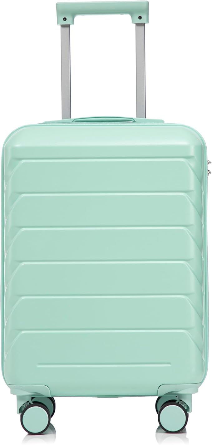 20 Inch Carry On Luggage, Lightweight ABS Hard Shell Suitcase with Spinner Wheels, Durable Travel Luggage with Combination Lock & Side Hooks for Men Women, Green