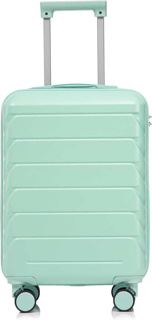 20 Inch Carry On Luggage, Lightweight ABS Hard Shell Suitcase with Spinner Wheels, Durable Travel Luggage with Combination Lock & Side Hooks for Men Women, Green