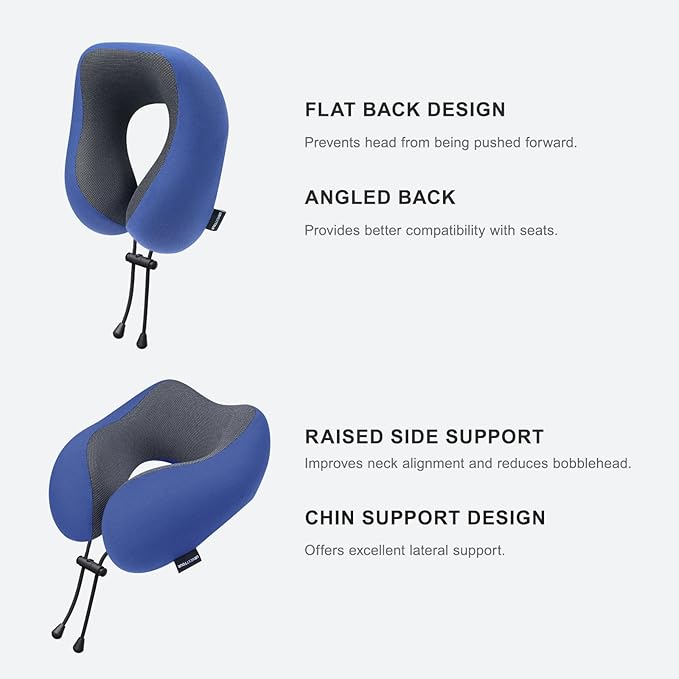 Travel Pillow for Airplane Memory Foam Neck Pillow, Soft & Support Travel Pillow for Travelling, Sleeping Rest, Car, Train and Home Use (Dark Blue)