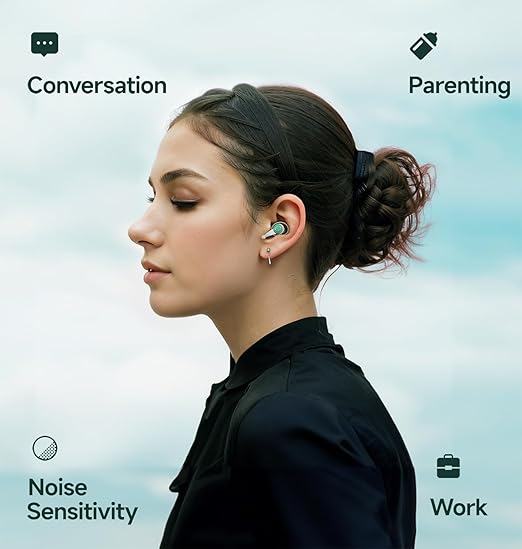Sleep Ear Plugs Noise Reduction - 28 dB Ear Plugs for Sleeping Noise Cancelling (NRR 16), Enjoy, 4 Size Soft Ear Tips S/M/L/XL, 15s Ear Pressure Balance, Airplane Travel, Peyto Green