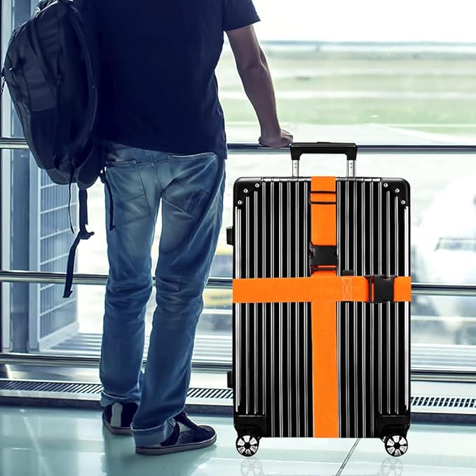 Luggage Straps for Suitcases TSA Approved-2 Pack Bright Personalized Luggage Belt Strap for Suitcase/Carry On Bag Luggage Accessories for Travel (Neon Orange)