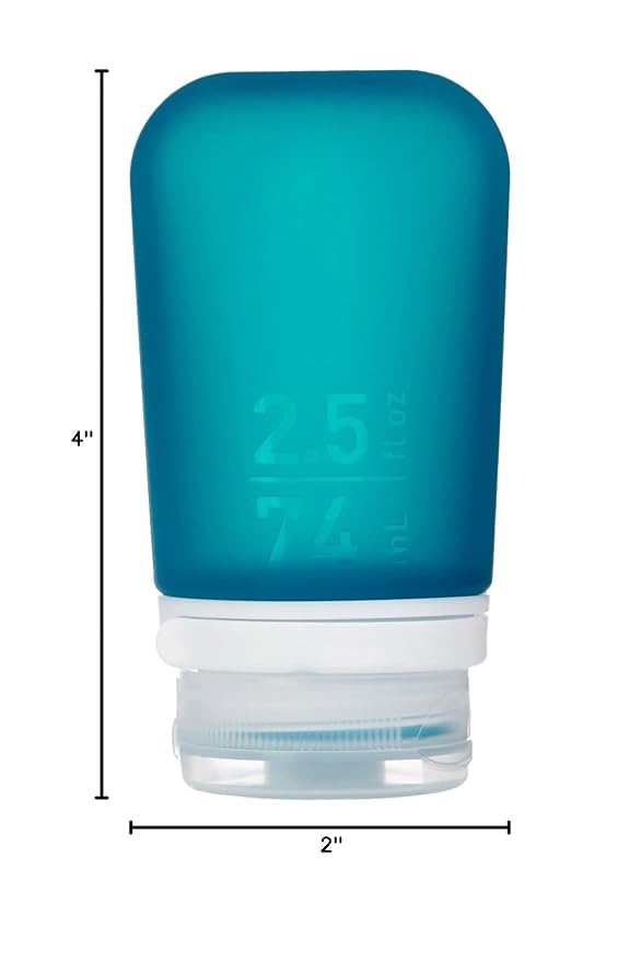 humangear GoToob+ (Medium) | Refillable Silicone Travel Bottle | Locking Lid | Food-Safe Material | Teal, Medium (2.5 fl.oz.; 74ml)