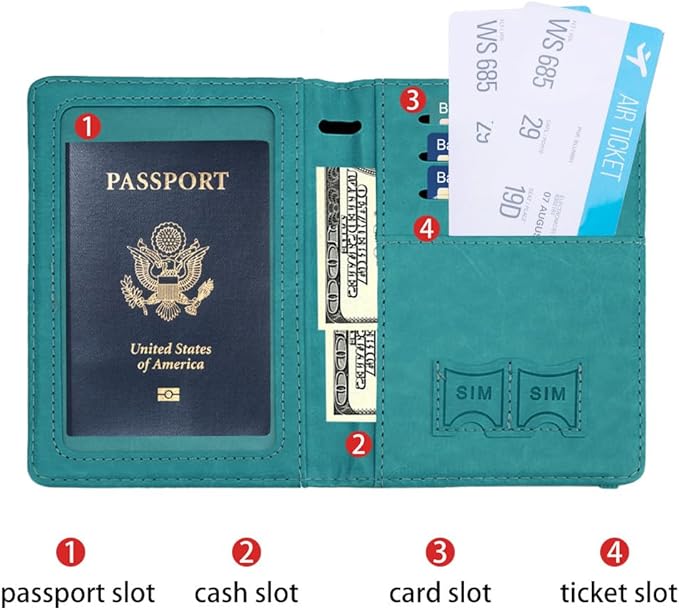 Passport Holder for Travel, Passport Holde Passport Cover Wallet Travel Passport Holders Must Haves for Women Men, PU Leather Passport Book Card Holder Case,Travelling Essentials, Green