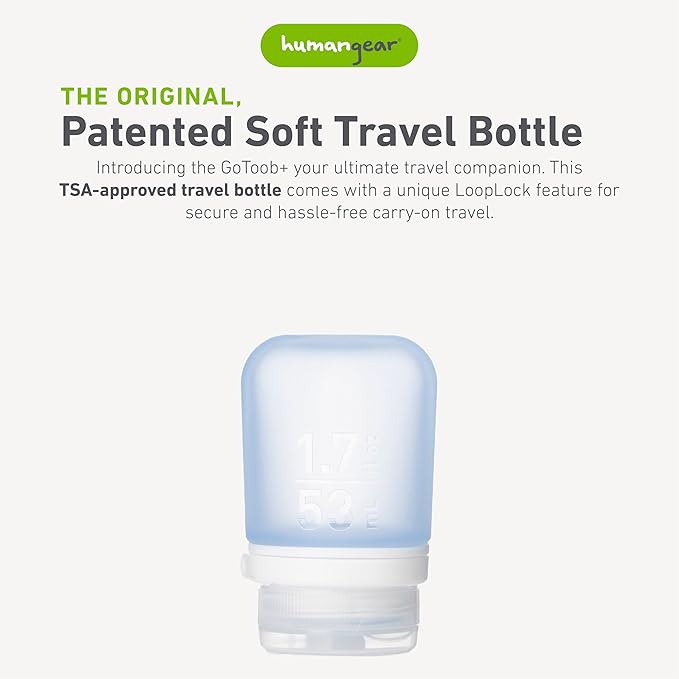 humangear GoToob+ (Small) | Refillable Silicone Travel Bottle | Locking Lid | Food-Safe Material | Blue, Small (1.7 fl.oz; 53ml)