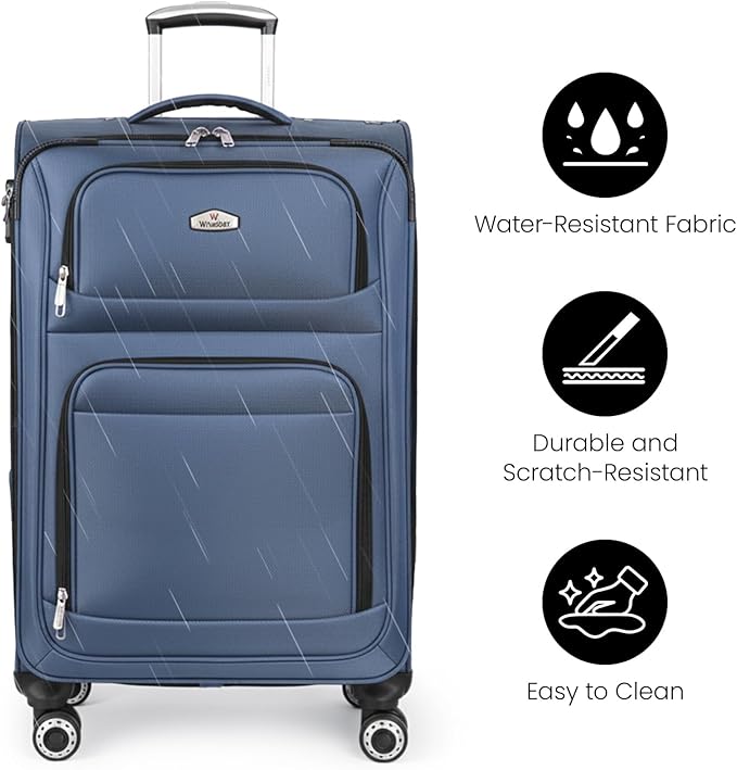 Softside Luggage Sets 3 Piece,Expandable Lightweight Durable Suitcase Sets Double Spinner Wheels w/Combination LOCK （20''/26''/30''）#Blue