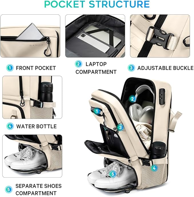 FUTURE AESTHEICS Travel backpack Carry-on Travel Backpack For Women Men Flight Approved Business Weekender Overnight Waterproof Daypack (off-white)