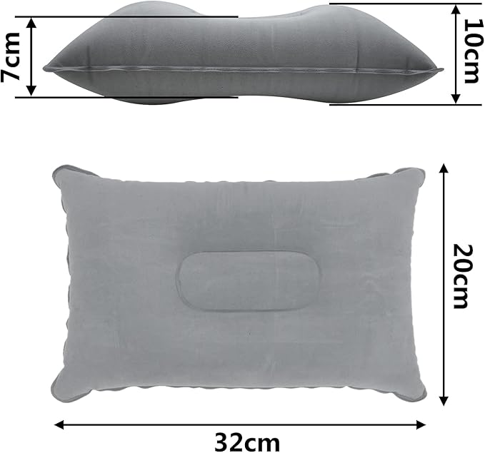 4 Pack Gray Ultralight Inflatable Pillow Small Squared Flocked Fabric Air Pillow for Beach Camping,Traveling,Hiking,Napping,Desk Rest,Neck & Lumbar Support