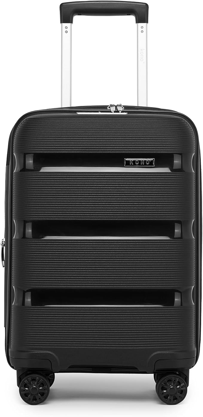 Kono Carry On Luggage 20 Inch Expandable 22x14x9 Airline Approved Hard Shell Travel Trolley 4 Spinner Wheels Lightweight Polypropylene Suitcase with TSA Lock, Black