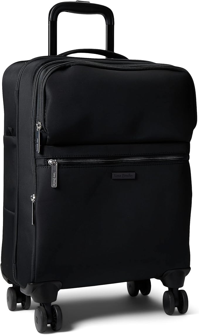 Vera Bradley Women's Softside Rolling Suitcase Luggage, Black, 22" Carry On