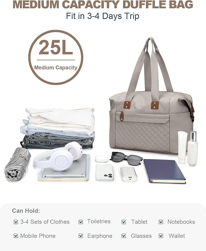 Travel Duffle Bag, Waterproof Weekender Overnight Hospital Bags for Women Men with Toiletry Bag Lightweight Carry on Personal Item Duffle Gym Bag for Travel, Airplanes, Sports