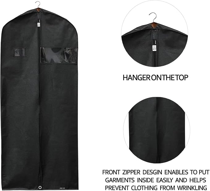 Travel Garment Bag Lightweight Water-Resistant Material Black Zipped Travel Suit Garment Bag For Carrying And Storing Outfits 43x23 Inch