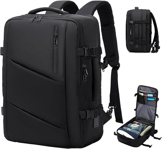 Carry on Travel Backpack for Men Women, Extra Large 50L Flight Approved Expandable Suitcase With USB/Type-C Charging Port, Victoriatourist Water Resistant Luggage Daypack Business Weekender Bag, Black