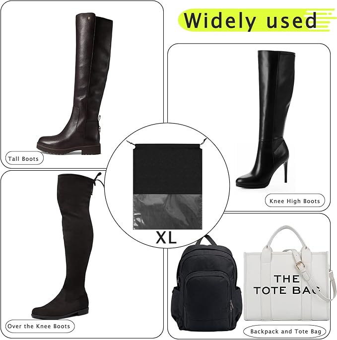 6 Pack Shoe Bags for Tall Boot Knee Travel High Boot Storage Organizers Bag -15.7‘’ X 19.6‘’, Black