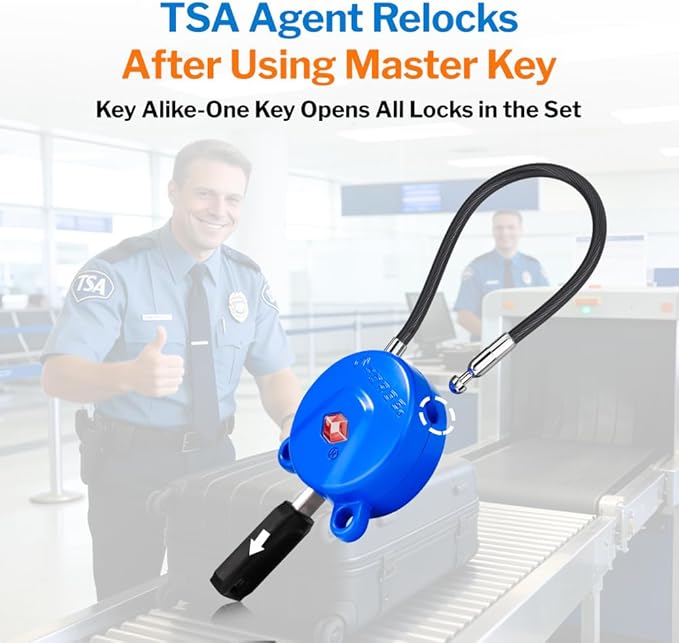 Forge TSA Approved Luggage Locks Ultra-Secure Dimple Key Cable Locks for Travel with Zinc Alloy Body- 2 Blue Locks