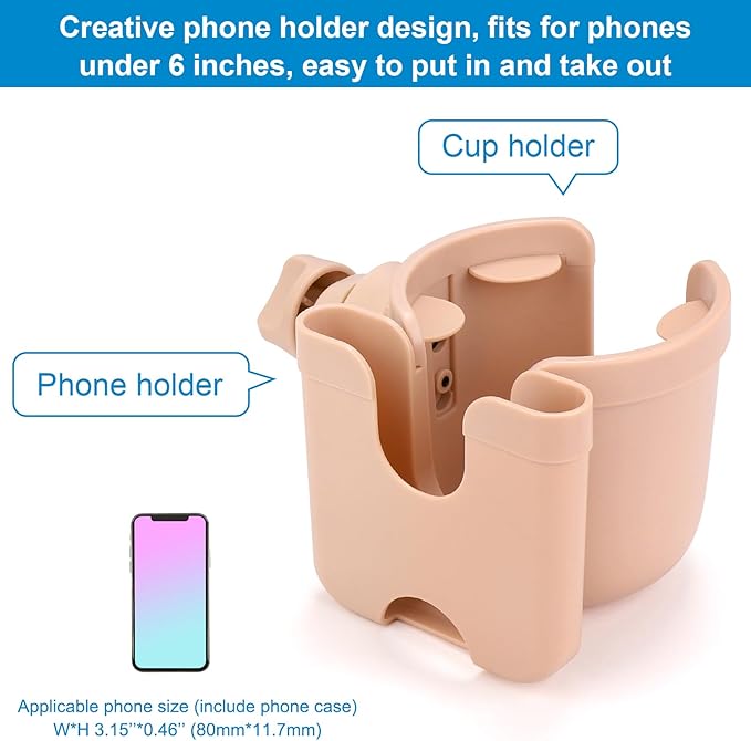Accmor Stroller Cup Holder with Phone Holder, Bike Cup Holder, Universal Cup Holder for Uppababy Nuna Doona Strollers, 2-in-1 Cup Phone Holder for Stroller Bike Wheelchair Walker Accessory
