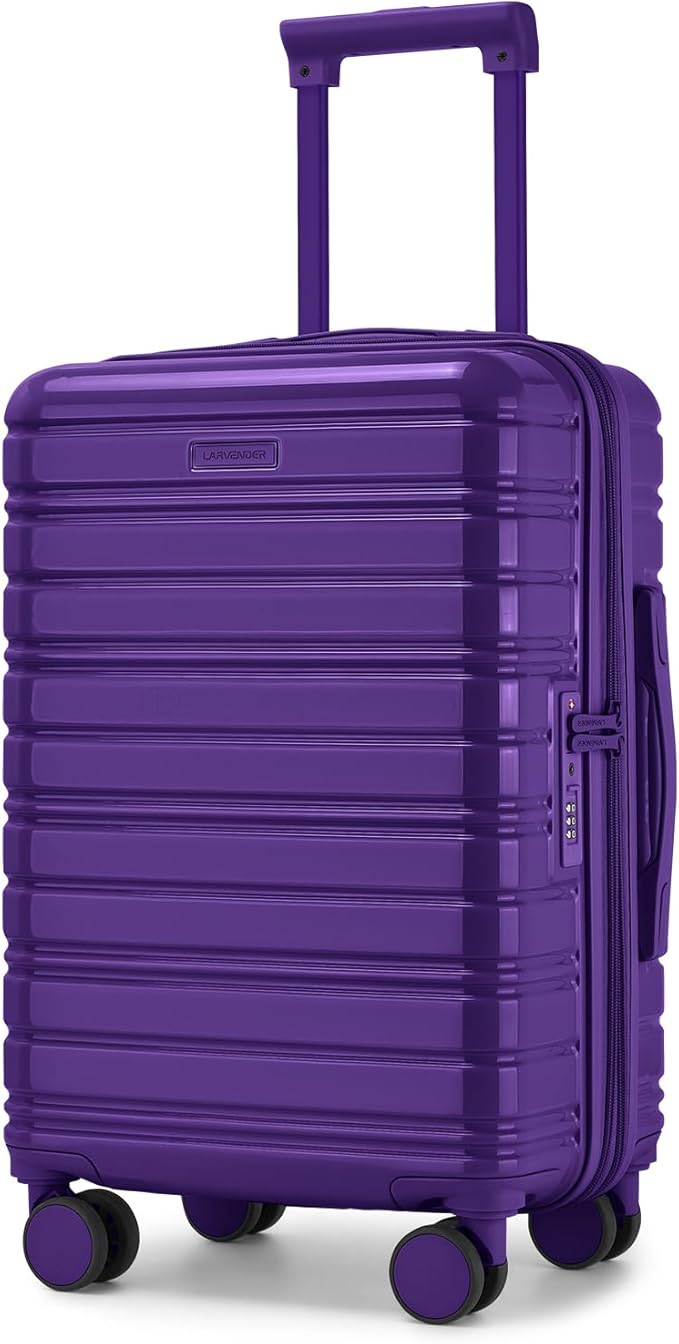 LARVENDER Carry On Luggage 22x14x9 Airline Approved, 20 Inch Expandable PC+ABS Hardside Suitcase Carry On Luggage with Spinner Wheels TSA Lock for Women Men (Purple)