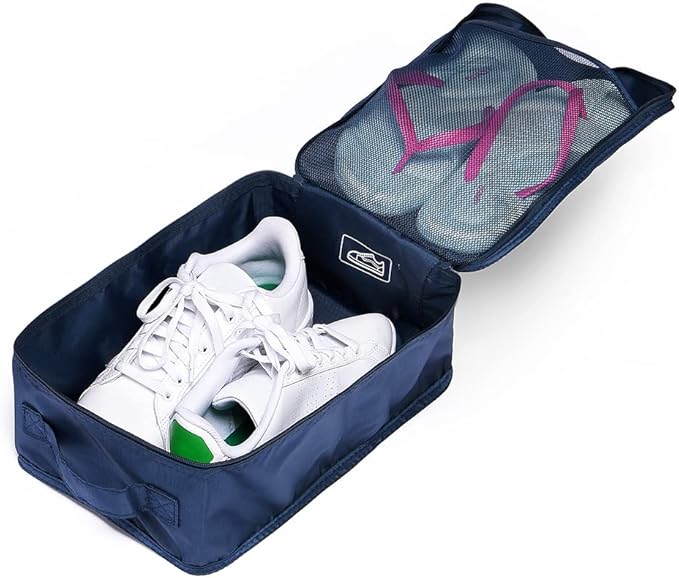 Travel Shoe Bags, Foldable Waterproof Shoe Pouches Organizer-Double Layer (4 Navy Shoe Bag)