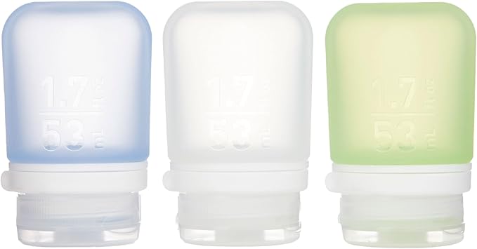 humangear GoToob+ Refillable Silicone Travel Size Bottles with Locking Cap for Women, Men, Toiletries, Beauty, Cosmetics, 3pk Set, Small (1.7oz), Clear/Green/Blue,HG3181