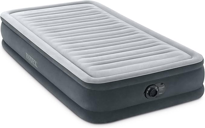 Intex 67765ED Dura-Beam Deluxe Comfort-Plush Mid-Rise Air Mattress : Fiber-Tech – Twin Size – Built-in Electric Pump – 13in Bed Height – 300lb Weight Capacity