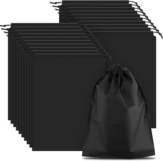 20 Pack Black Shoe Bags for Travel, 15.7" x 11.8", Waterproof Portable Drawstring Travel Shoe Storage Bags