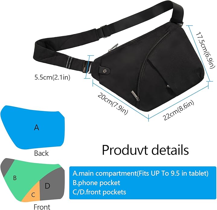OSOCE Crossbody Sling Bag, Water-Resistant Anti Theft Chest Pack, Minimalist Commuter Daypack for Travel Hiking Work
