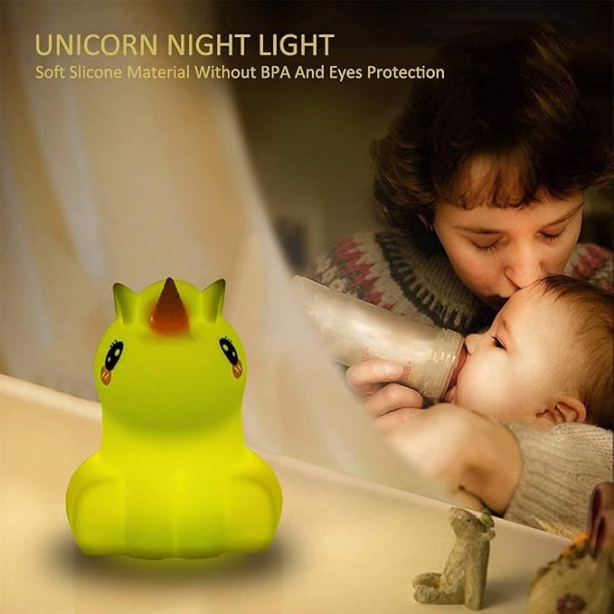 Animal-shaped Big Night Light for Children/Adult, Rechargeable LED Soft Silicone (BPA Free) Bedside Lamp, Adjustable Brightness and 9 Colors by Touch Control & Remote Control (Big Unicorn)