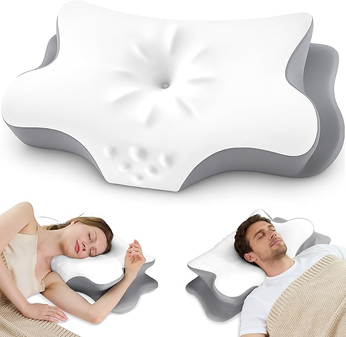 Cervical Neck Pillow for Pain Relief – Ergonomic Memory Foam Pillow for Side Sleeper Contour Orthopedic Bed Pillow for Neck Support with Cooling Cover – Ideal Christmas Birthday Gift for Women Men