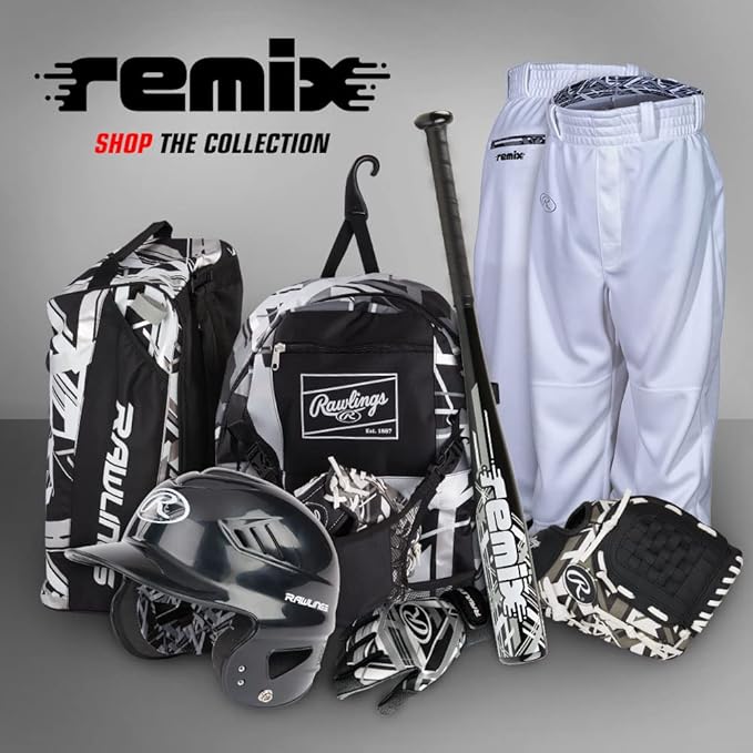 Rawlings | REMIX Backpack Equipment Bag | T-Ball & Youth Baseball / Softball | Black