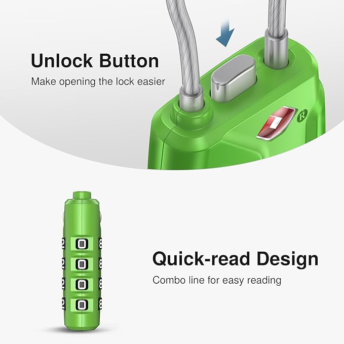 Puroma 2 Pack TSA Approved Luggage Locks, 4 Digit Combination Travel Cable Locks Resettable Code Lock with Zinc Alloy Body for Suitcase, Toolbox, Backpack, Bag, Gym Locker (Basic Green)